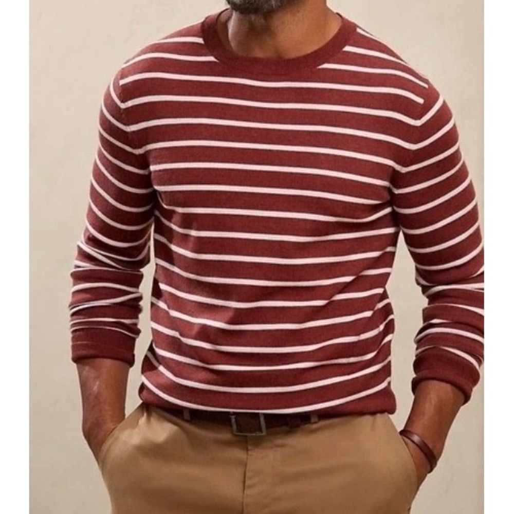 Banana Republic Men Italian 100% Merino Wool Striped Crewneck Sweater Large NEW